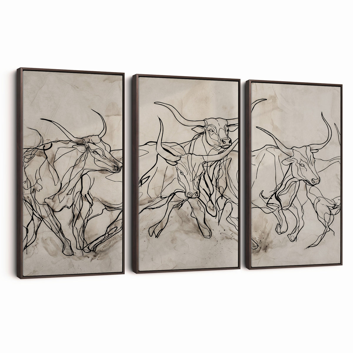 16671245-MGV-CV-36X24 - Minimalist Longhorn Line Art, Modern Texas Bull Canvas Print, Abstract Western Wall Decor