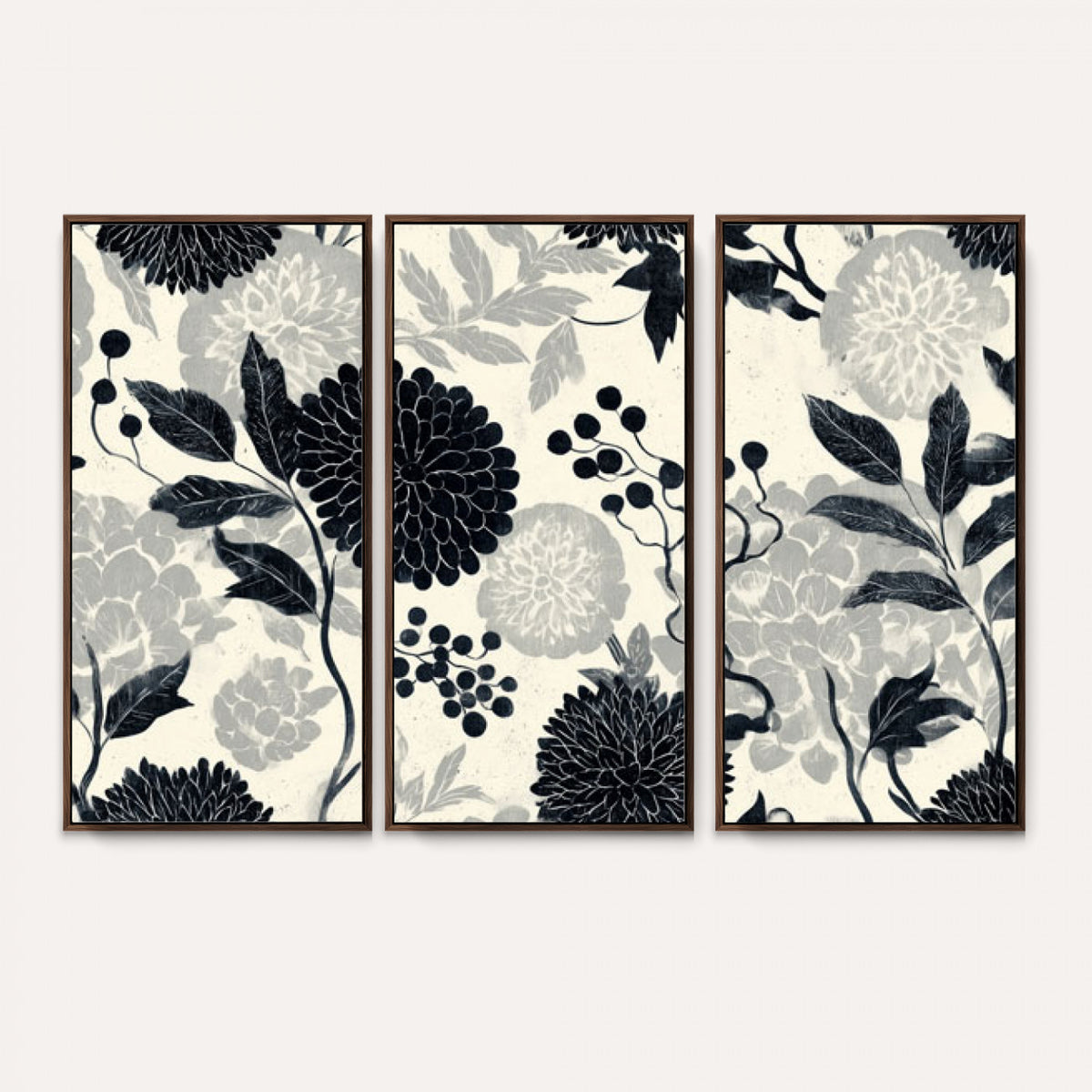 61524791-MGV-CV-36X24 - Vintage Black Chrysanthemum Wall Art Canvas Print, Monochrome Dhalia Floral Painting Print