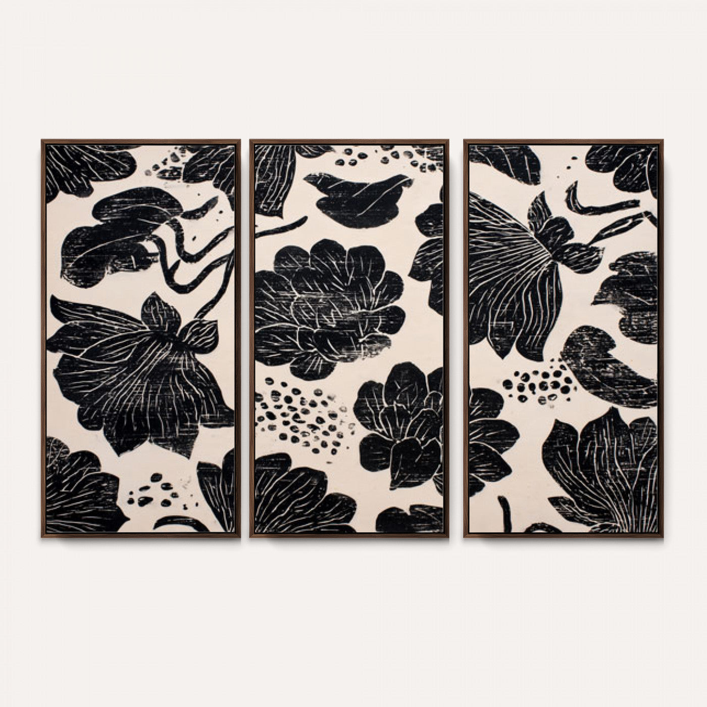 81787117-MGV-CV-36X24 - Linocut Black Lotus Floral Wall Art Canvas Print, Vintage Monochrome Botanical Painting Print