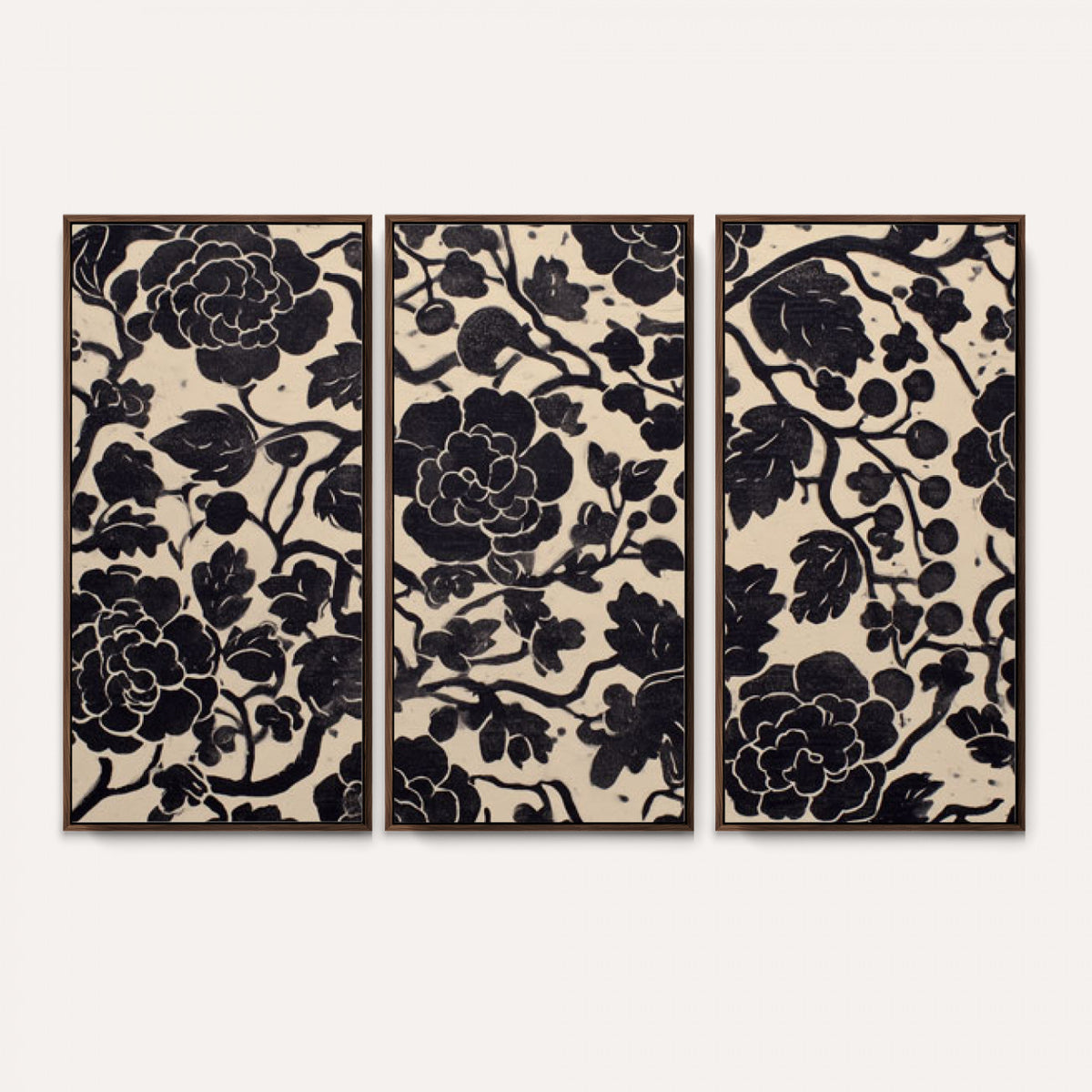 86696255-MGV-CV-36X24 - Vintage Black and Cream Floral Wall Art Canvas Print, Chinoiserie Botanical Painting Print