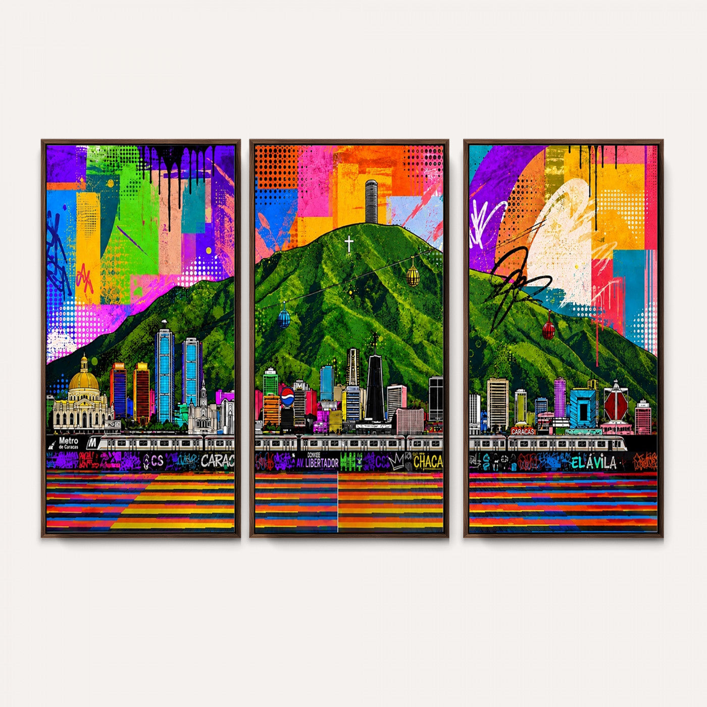 86696255-MGV-CV-36X24 - Mount Ávila, Caracas, Venezuela Wall Art Print by Artist Yorlette - Graffiti Caracas Skyline Canvas Art, Colorful Street Artwork - Venezuela El Avila Poster Print