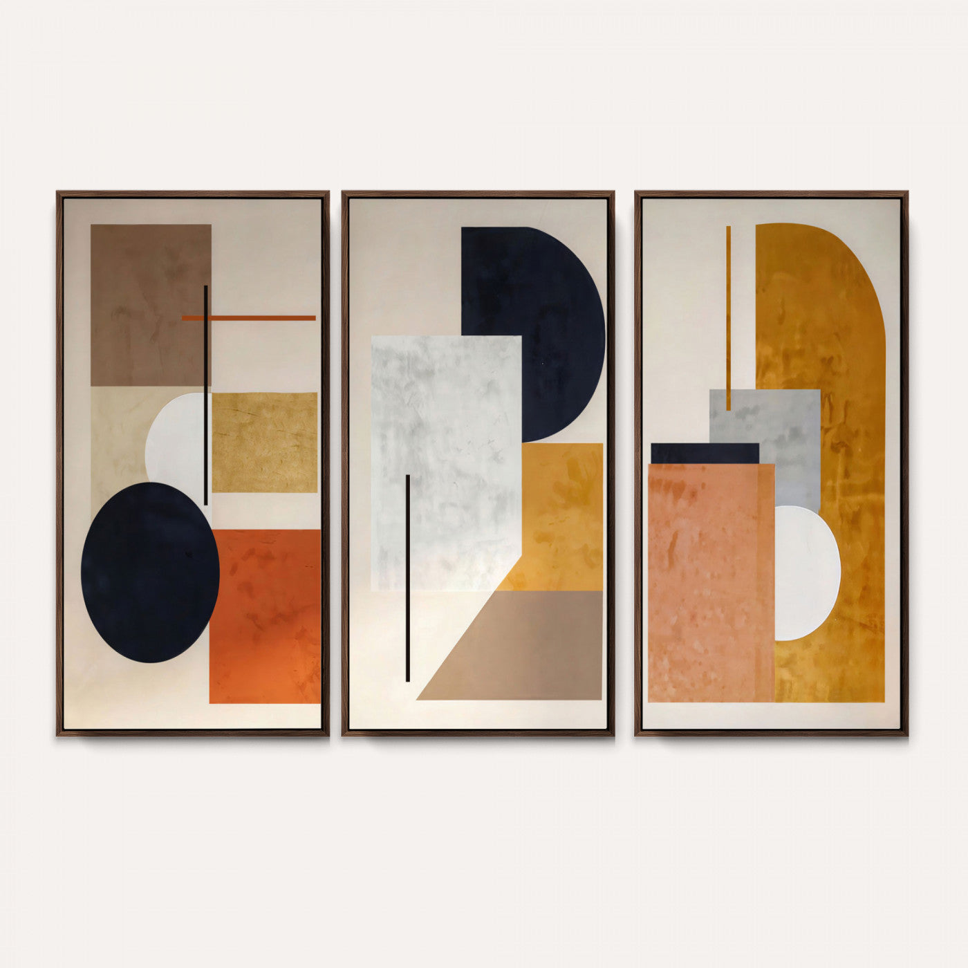 87361249-MGV-CV-48X32-3P - Mid Century Modern Geometric Canvas Wall Art, Abstract Triptych Print