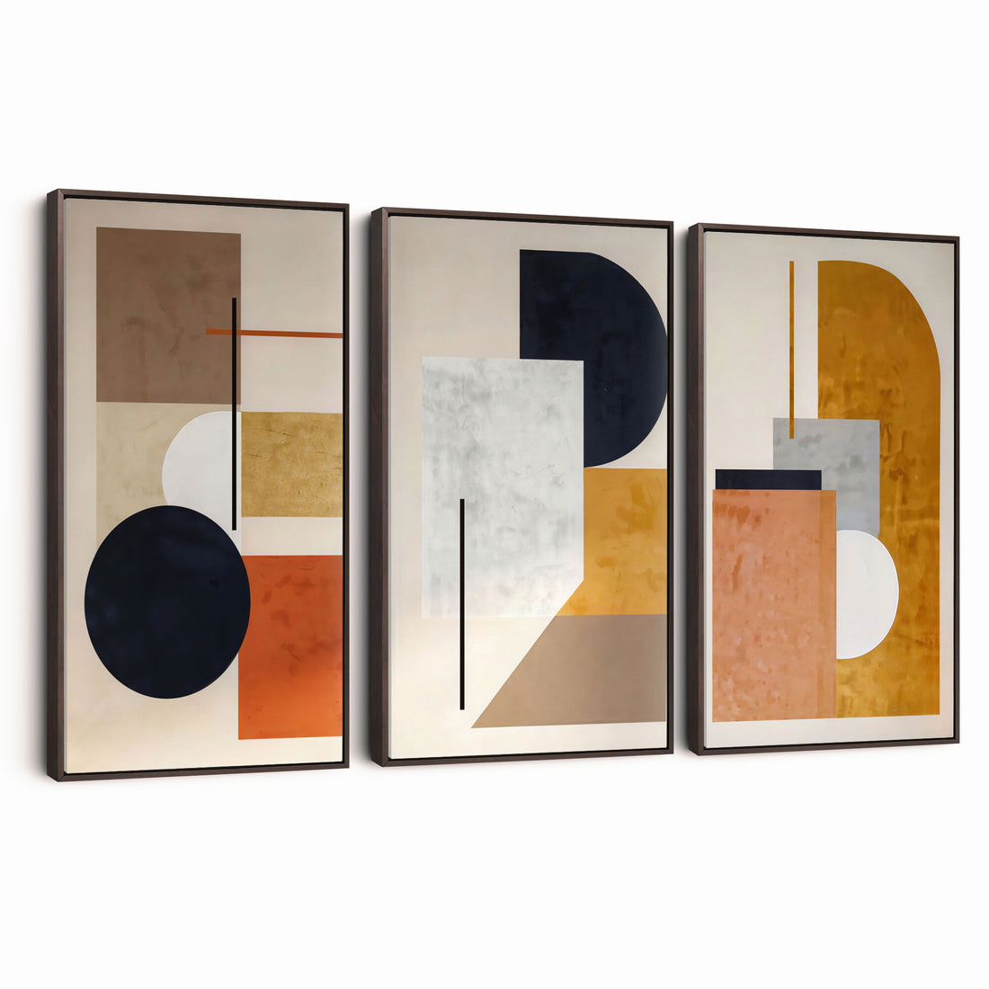 Mid Century Modern Geometric Canvas Wall Art, Abstract Triptych Print