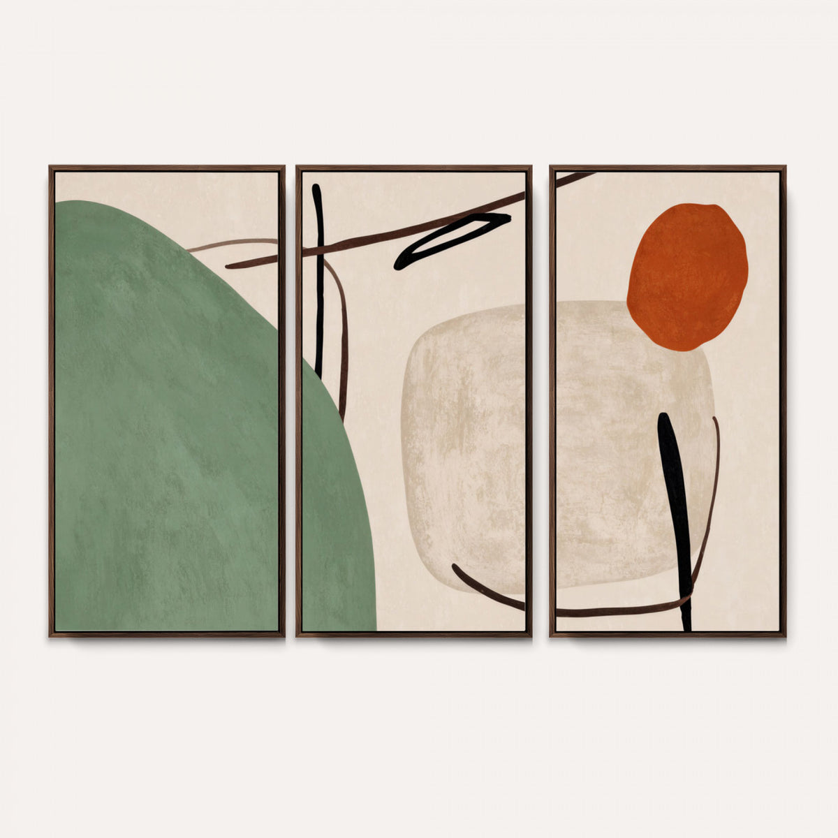 46798824-MGV-CV-48X32-3P - Mid Century Modern Geometric Canvas Wall Art, Abstract Triptych Print