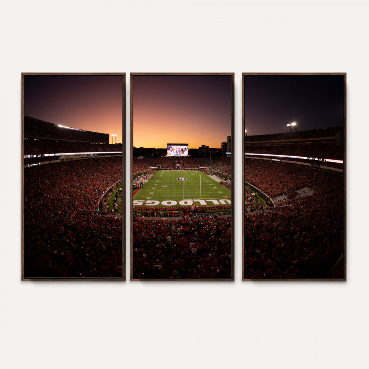 97720998-_Poster-30x20 - Georgia Bulldogs Stadium Sunset Canvas Print 3 Piece Framed Wall Art Extra Large Floating Frame Sports Poster Made in USA