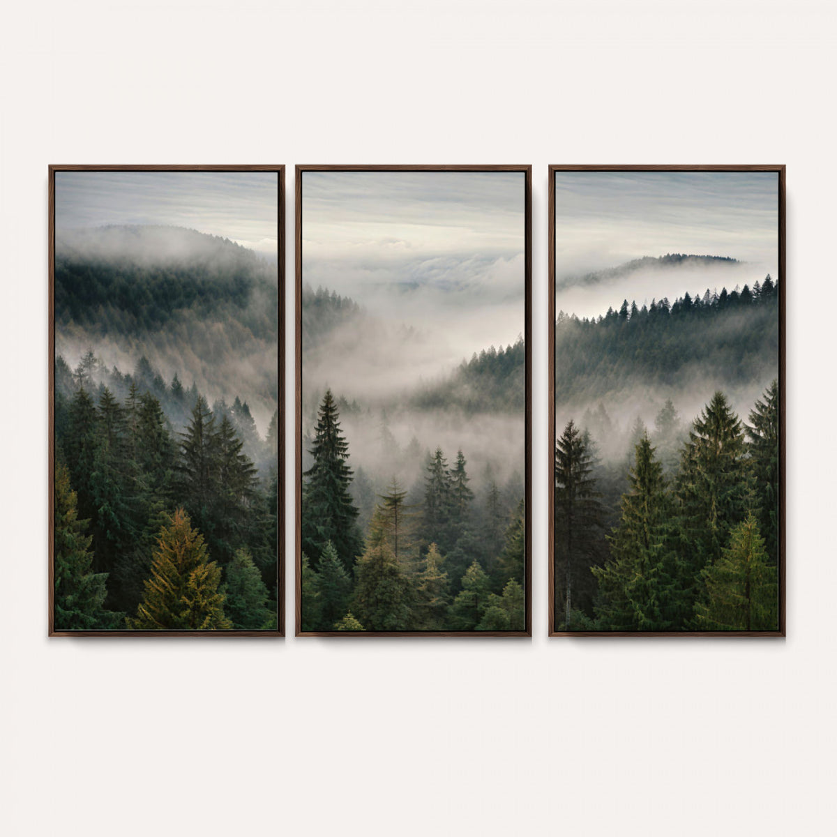 38409495-_Poster-30x20 - Misty Pine Valley Mountain Canvas Print 3 Piece Framed Wall Art Extra Large Floating Frame Nature Poster Made in USA