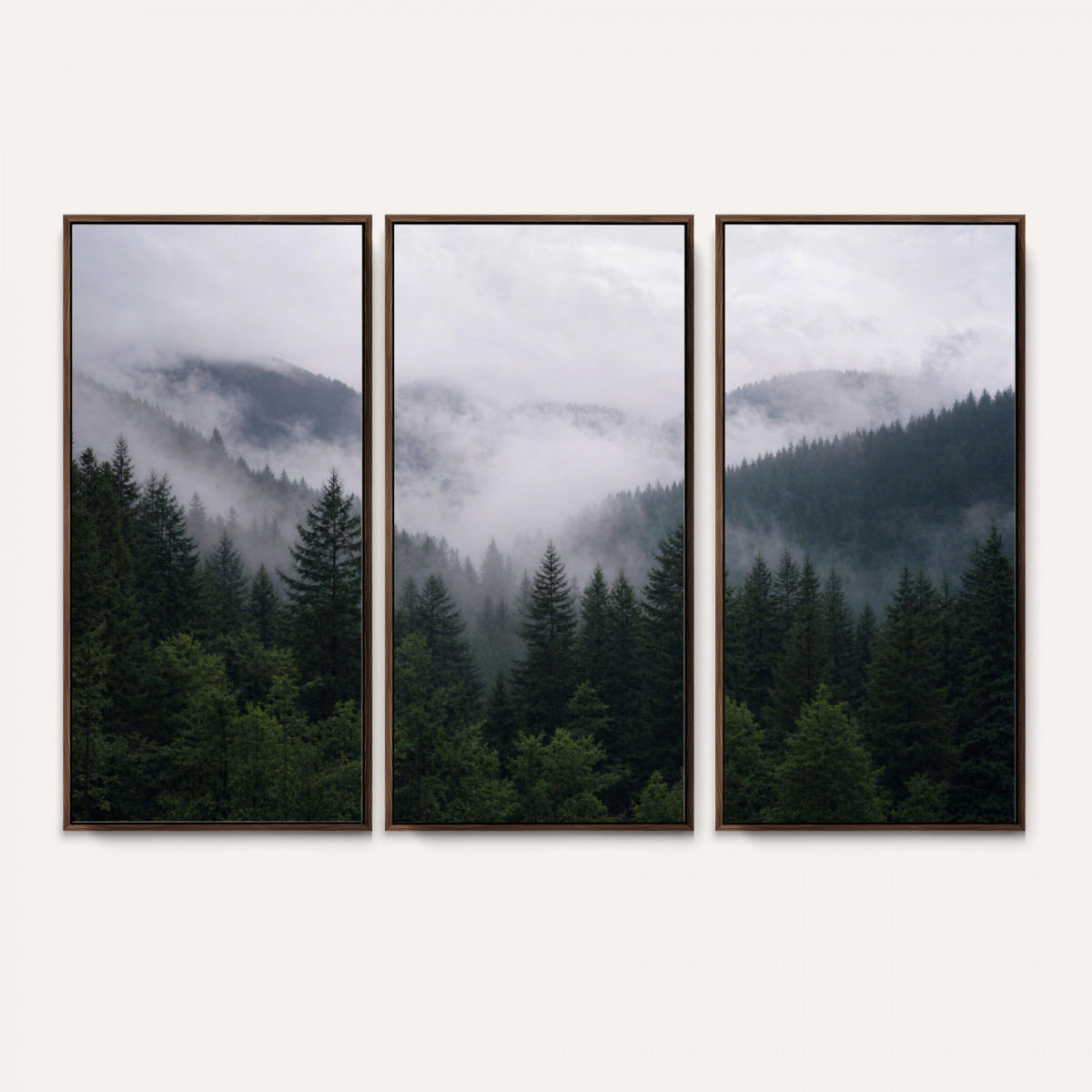 25432119-_Poster-30x20 - Misty Mountain Pine Forest Canvas Print 3 Piece Framed Wall Art Extra Large Floating Frame Nature Poster Made in USA