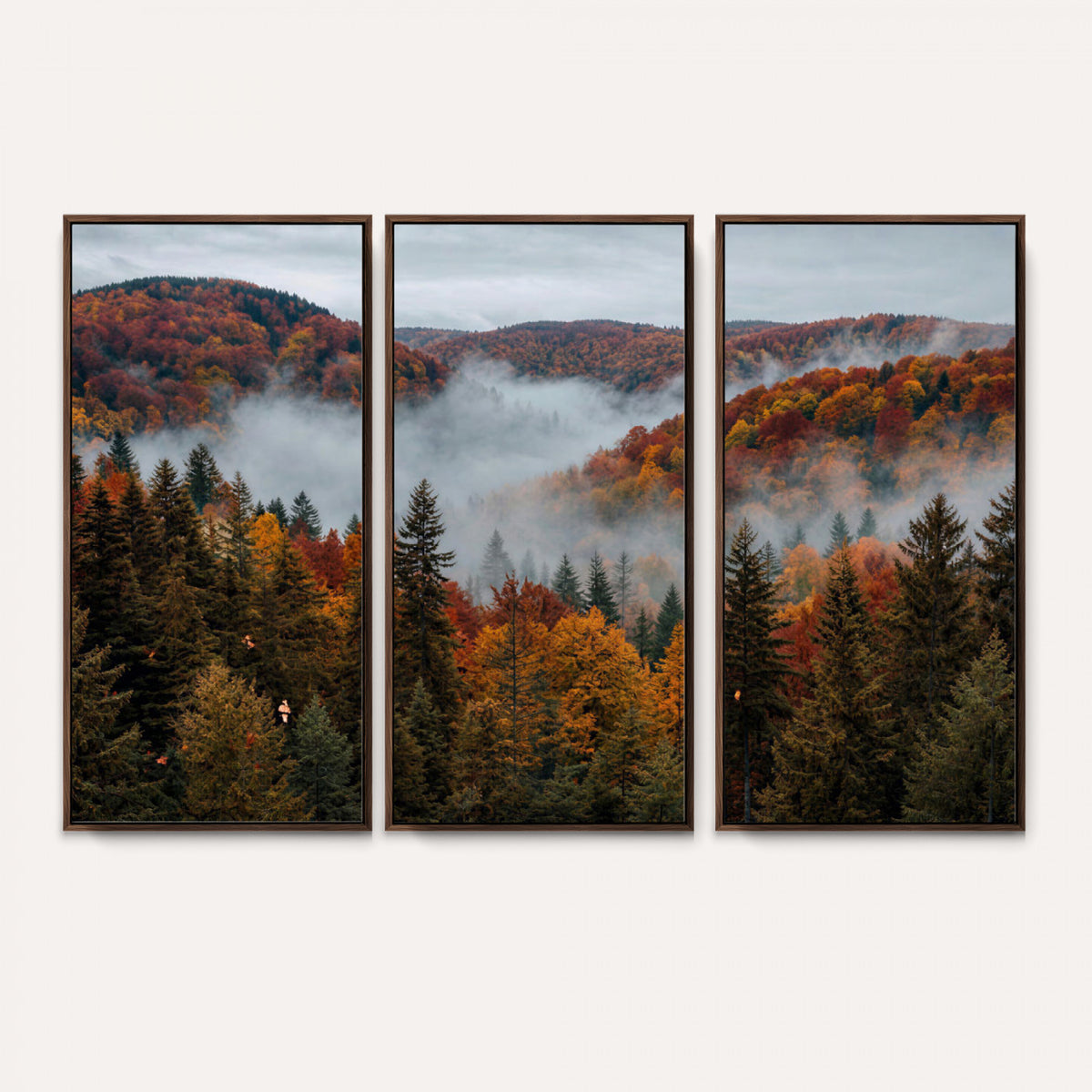 26686263-_Poster-30x20 - Misty Autumn Forest Mountain Canvas Print 3 Panel Wall Art Gallery Wrapped Floating Frame Poster Made in USA