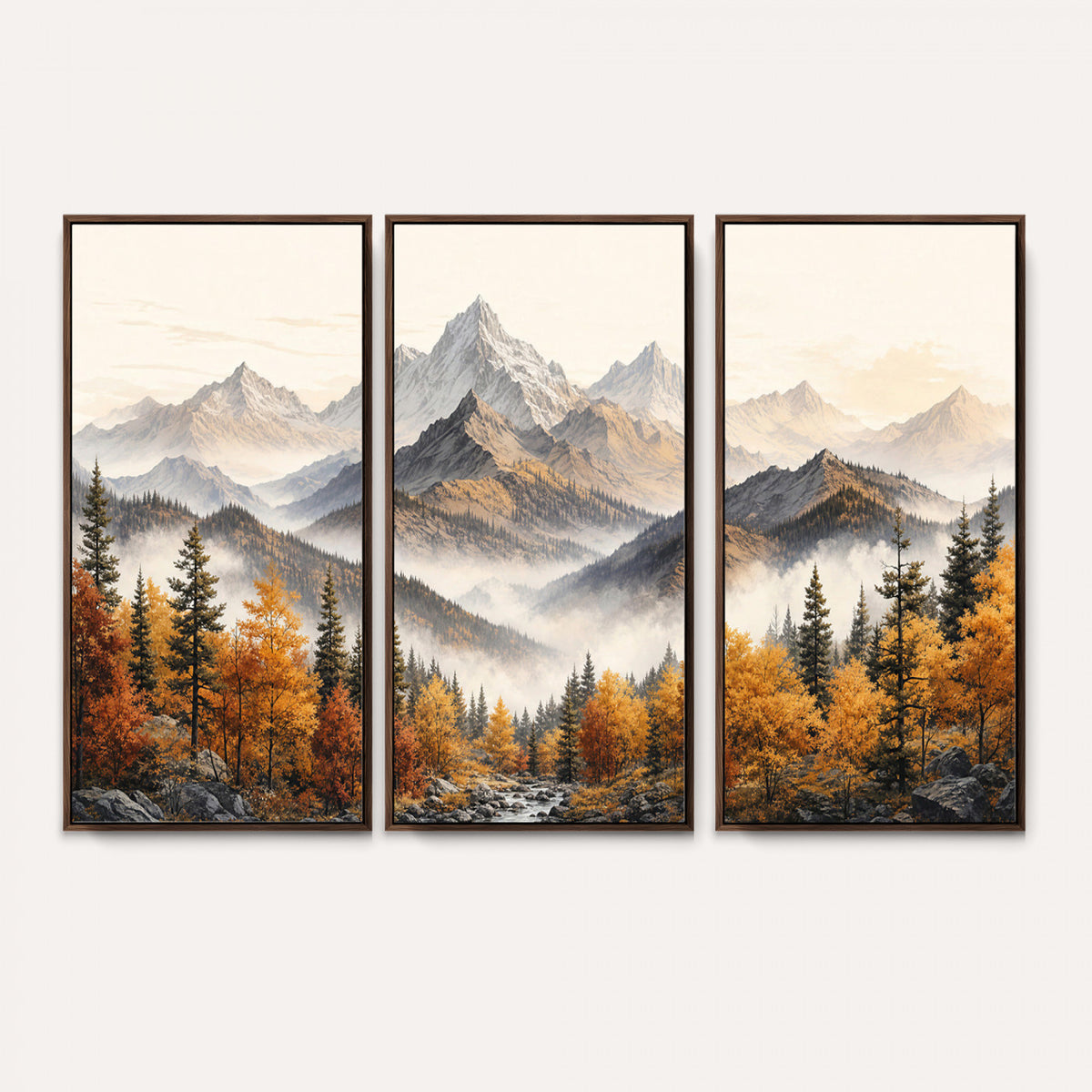 21309099-MGV-TP-30X20 - Extra Large Misty Mountain Autumn Forest Canvas Wall Art - Watercolor Fall Nature Landscape Print