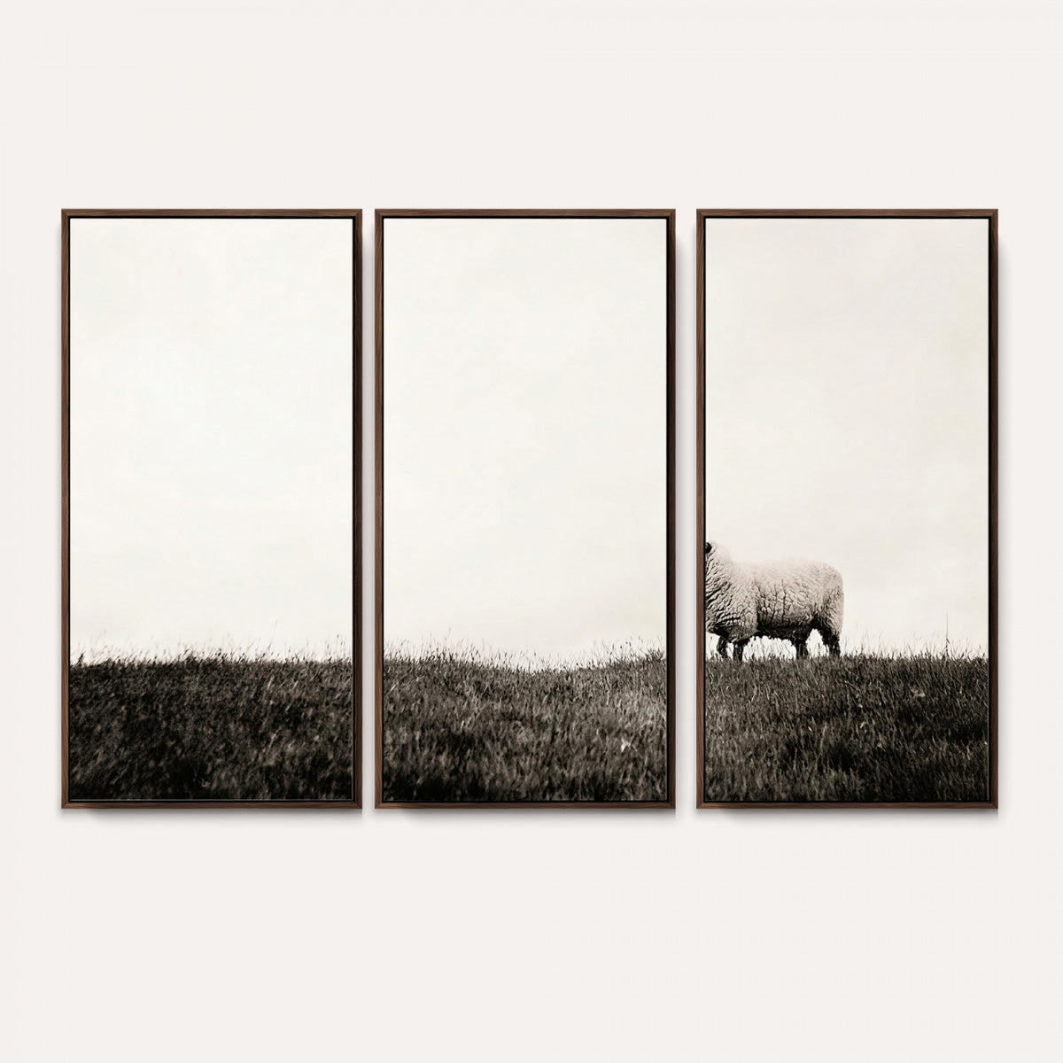72749448-MGV-TP-30X20 - Minimalist Sepia Sheep Canvas Wall Art - Rustic Farmhouse Country Landscape Print