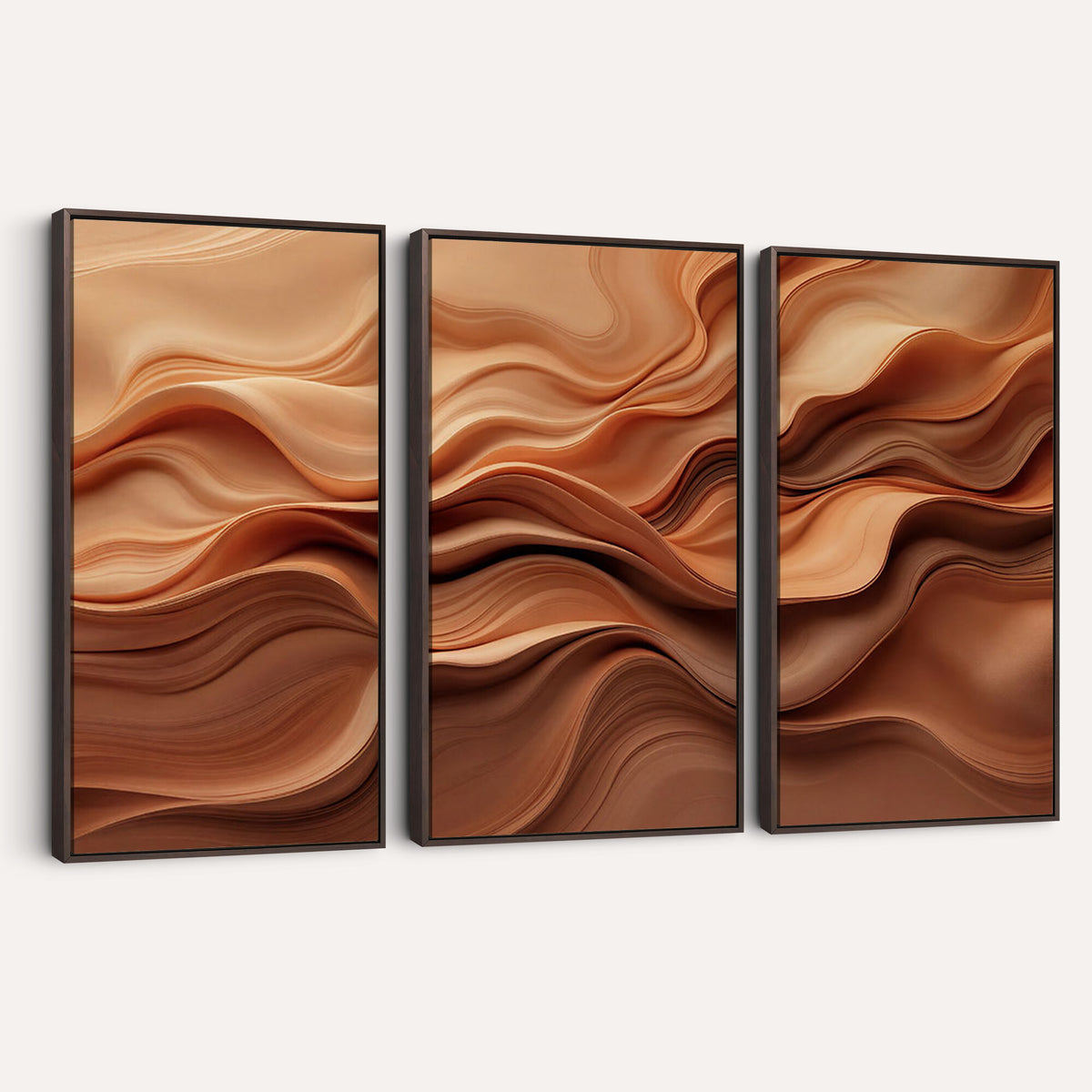 82230697-MGV-CV-36X24 - Modern Abstract Fluid Waves Canvas Wall Art - Minimalist Warm Terracotta Beige Sand Print