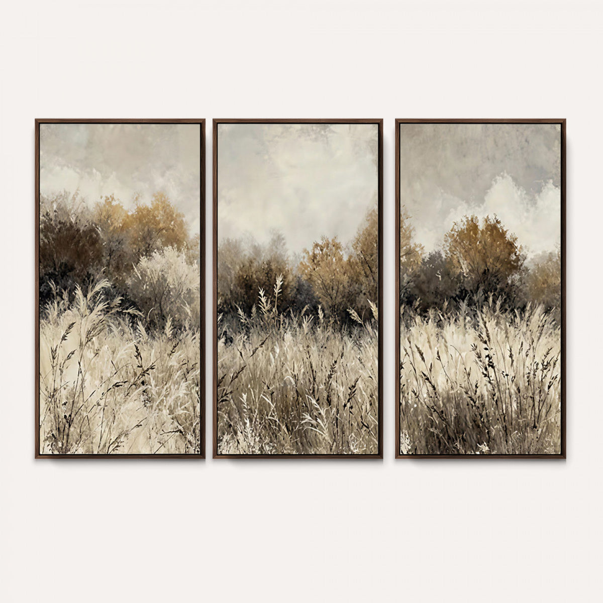 53959945-MGV-TP-30X20 - Muted Neutral Forest Landscape Canvas Wall Art - Vintage Rustic Wildflower Meadow Print