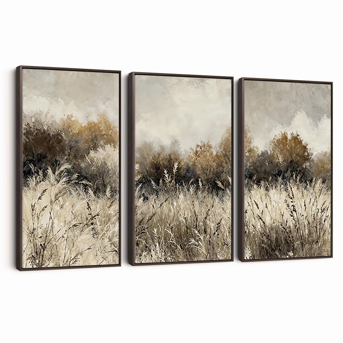 Muted Neutral Forest Landscape Canvas Wall Art - Vintage Rustic Wildflower Meadow Print