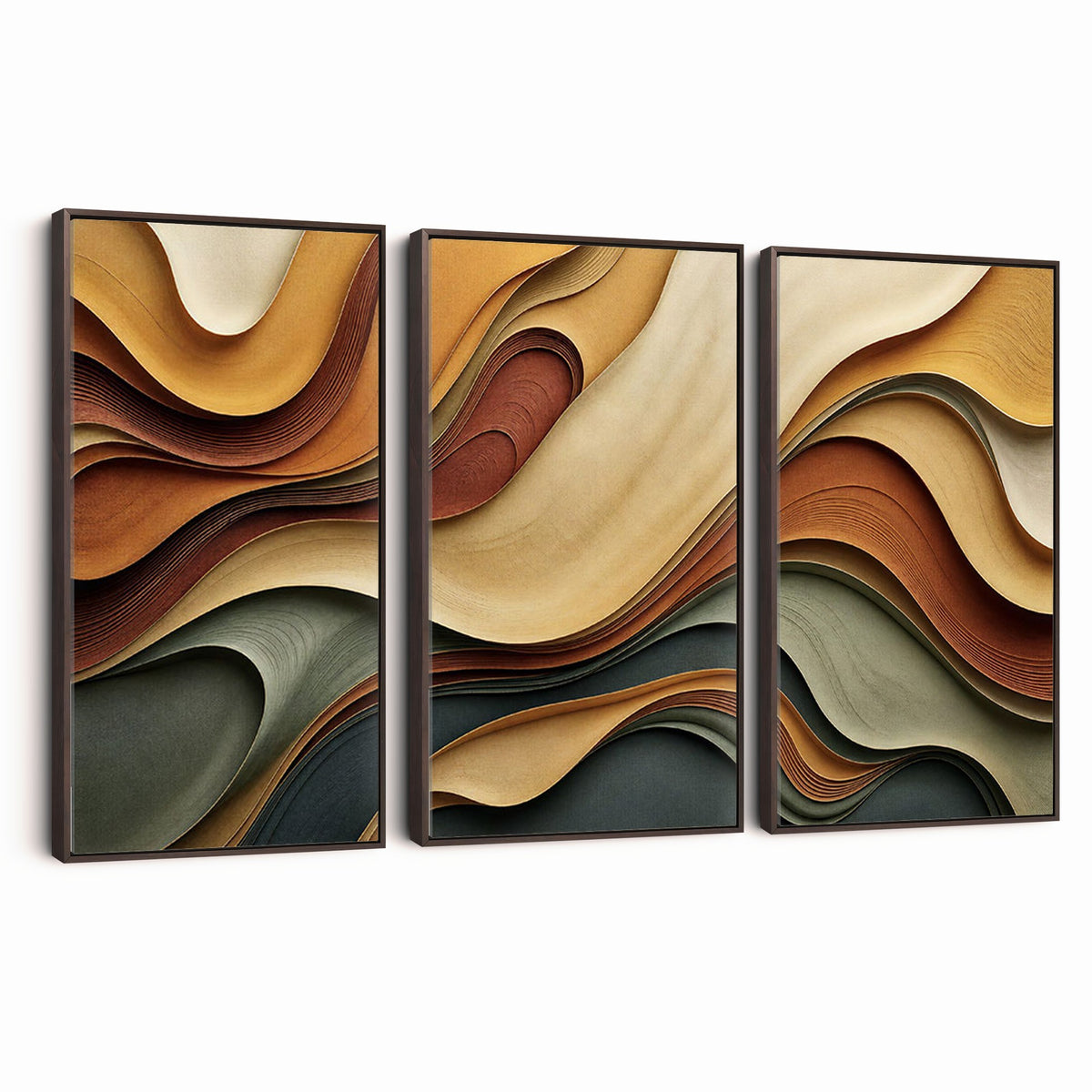 19337902-_Poster-30x20 - Modern Abstract Waves Canvas Wall Art - Minimalist Earthy Tone Living Room Decor