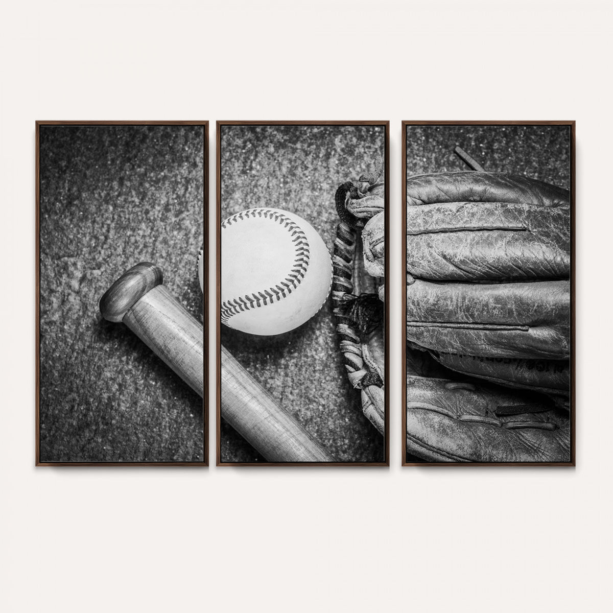 83916D-MGV-CV-36X24 - Vintage Baseball Glove and Bat Sports Wall Art Canvas Print