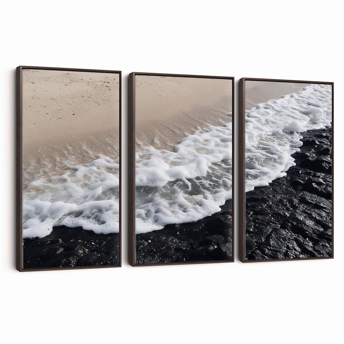 27448606-MGV-CV-24X16 - Ocean Wave Foam on Black Lava Rock Beach Canvas Wall Art Print