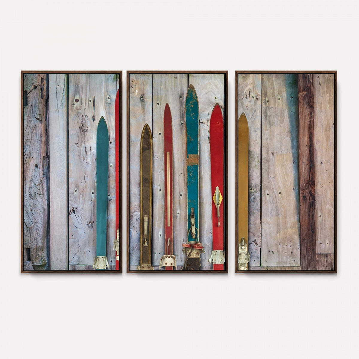 30640-MGV-CV-36X24 - Vintage Wooden Weathered Skis in Front of an Old Barn Wall Art Canvas Print