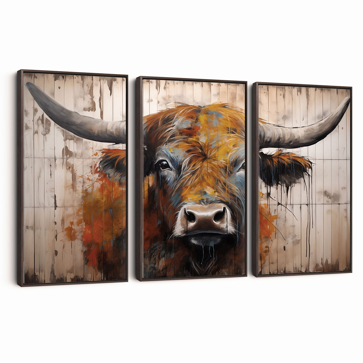 47284-MGV-CV-24X16 - Abstract Bull Highland Cow Canvas Wall Art Print