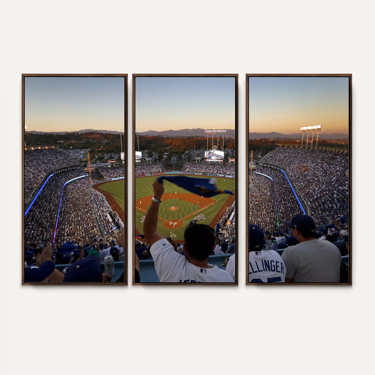 60162-MGV-CV-36X24 - Dodger Stadium Sunset Game Triple Canvas Wall Art, Los Angeles Dodgers MLB Match
