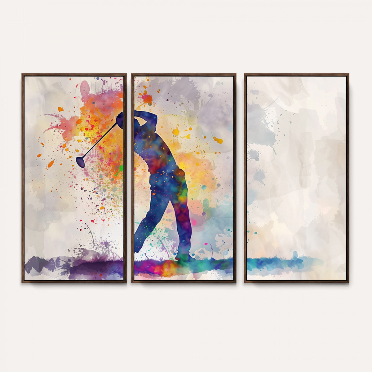 89625-MGV-CV-36X24 - Vibrant Watercolor Golf Swing Wall Art Canvas Print | Extra Large 3 Piece Canvas Wall Art