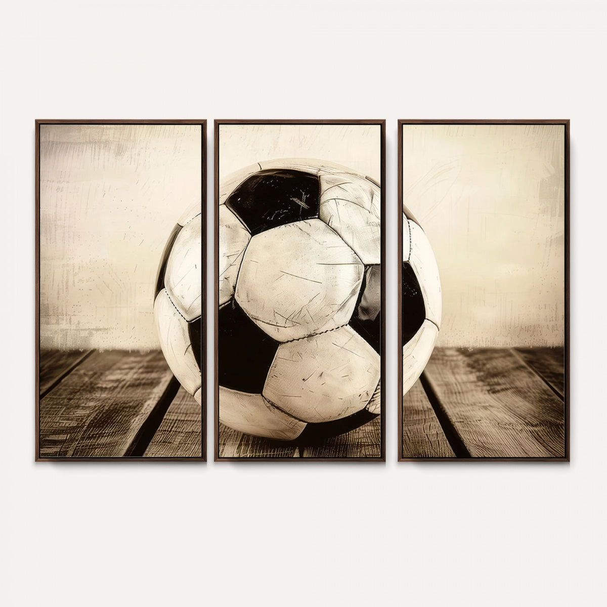 24319-MGV-CV-36X24 - Vintage Soccer Ball Wall Decor Canvas Art, 3-Panel Soccer Wall Decor
