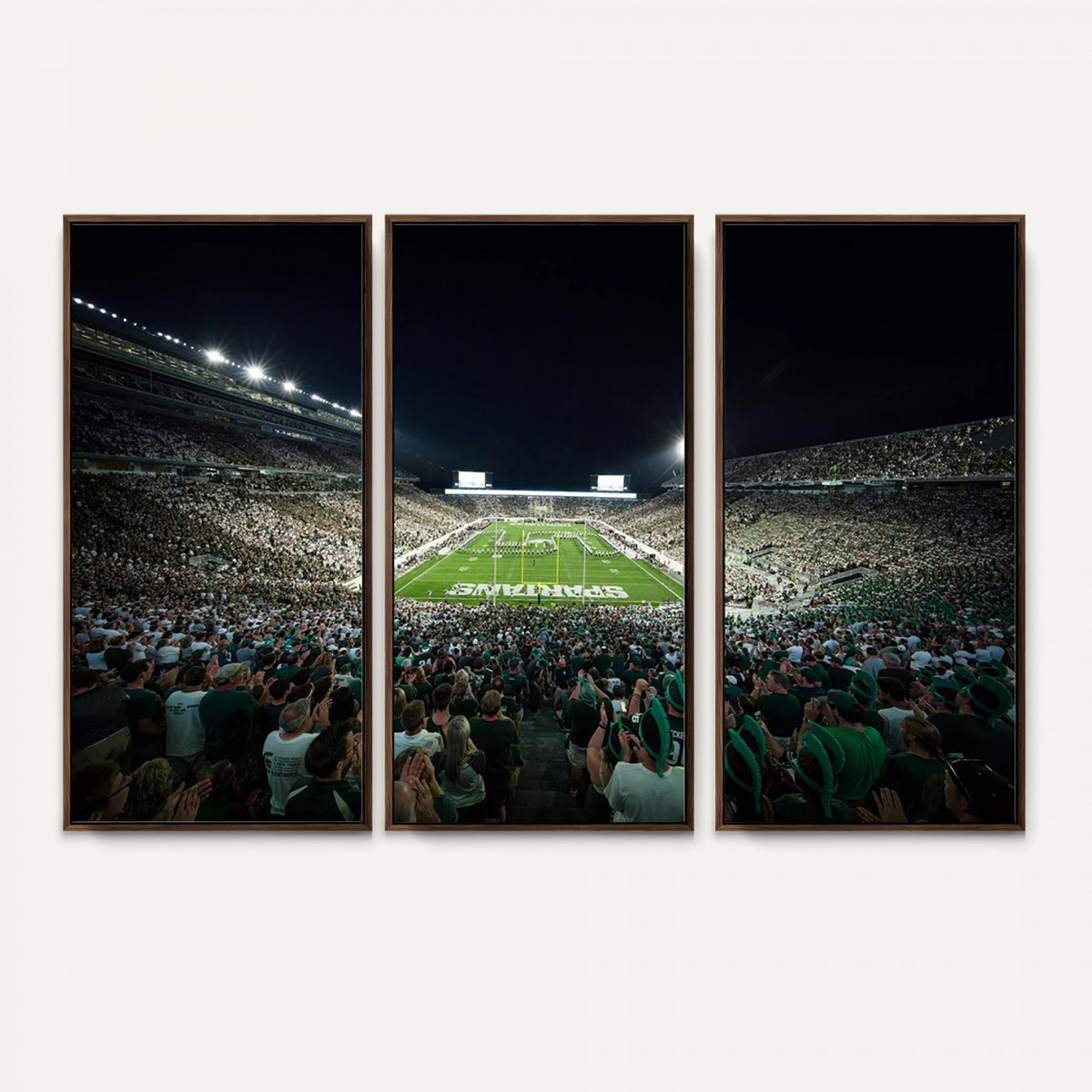 57523-PAN-FL-20X10 - Framed Michigan State Spartans Football Team Print - East Lansing Spartan Stadium Wall Art Canvas