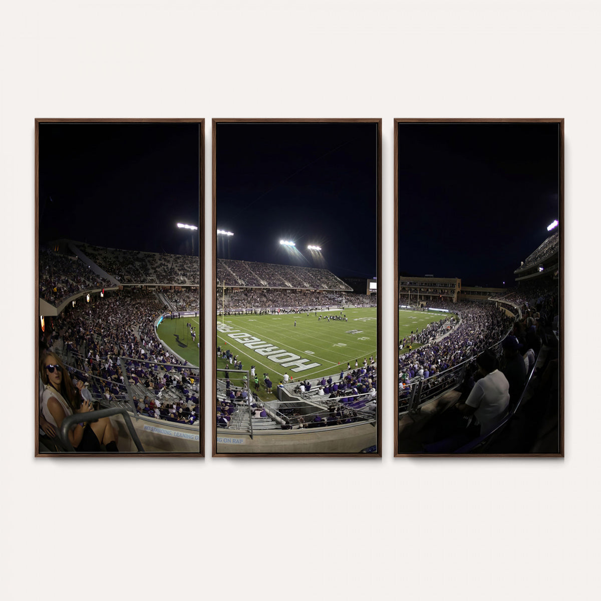 59222-PAN-FL-20X10 - TCU Horned Frogs Football Team Print - Fort Worth Amon G. Carter Stadium Wall Art Canvas Print.