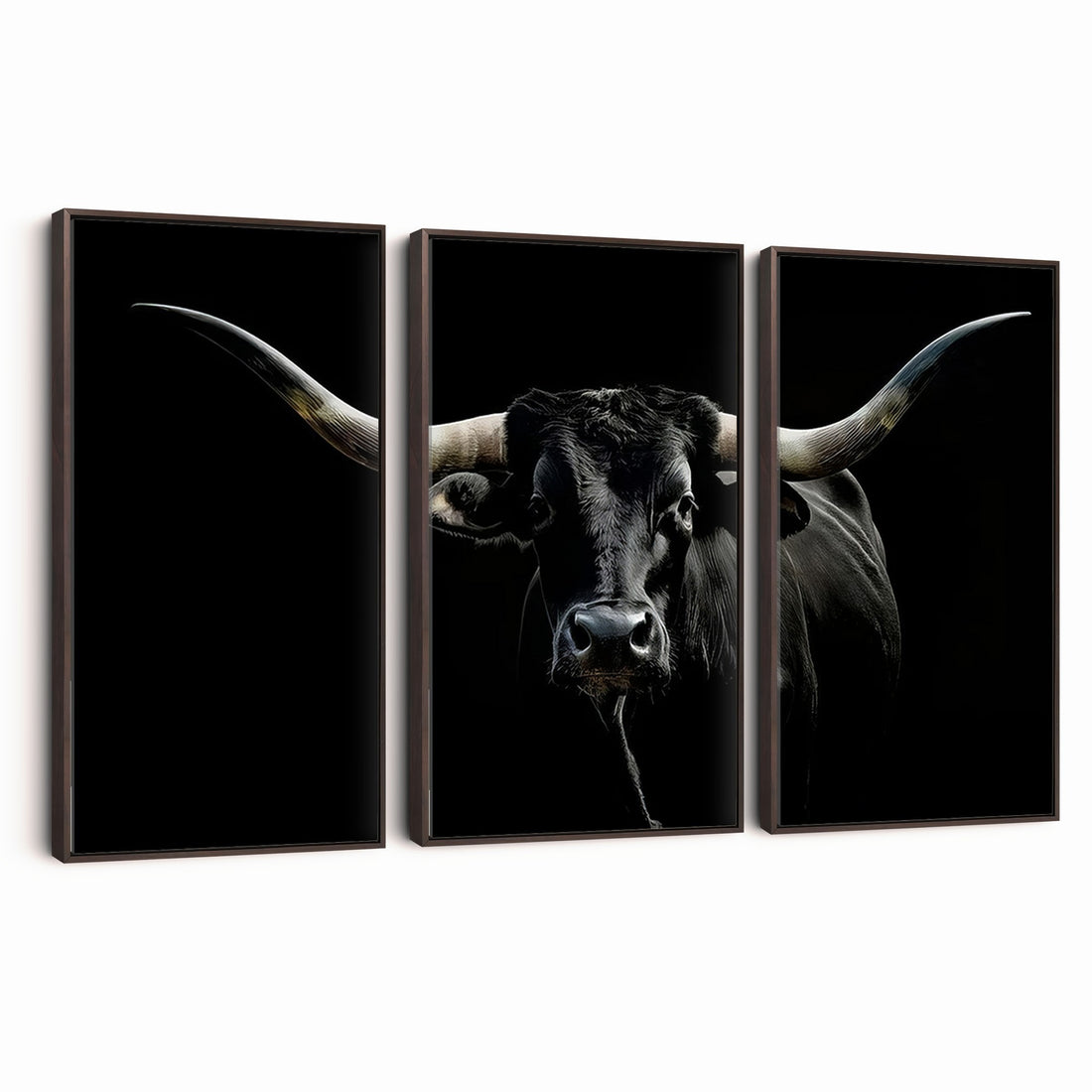 Texas Black Longhorn Bull Wall Art Canvas Print, Western Cattle Rustic Decor