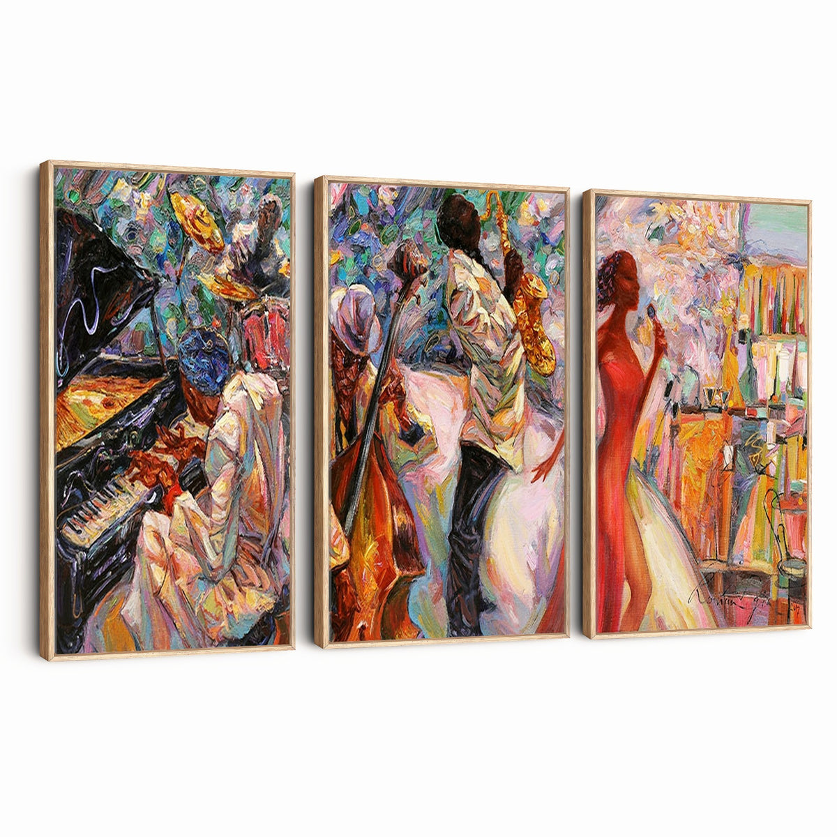 40574-_Poster-30x20 - Afro American Jazz Band Canvas Wall Art | 3 Panel Music Studio Decor