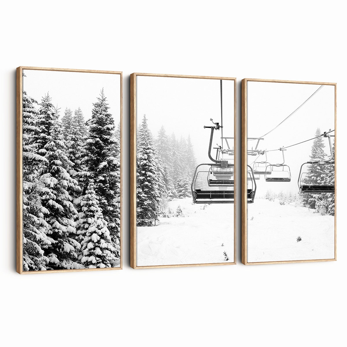 Ski Wall Art | Ski Lift Canvas Print with Snow Covered Spruce Trees, Winter Ski Resort Wall Art