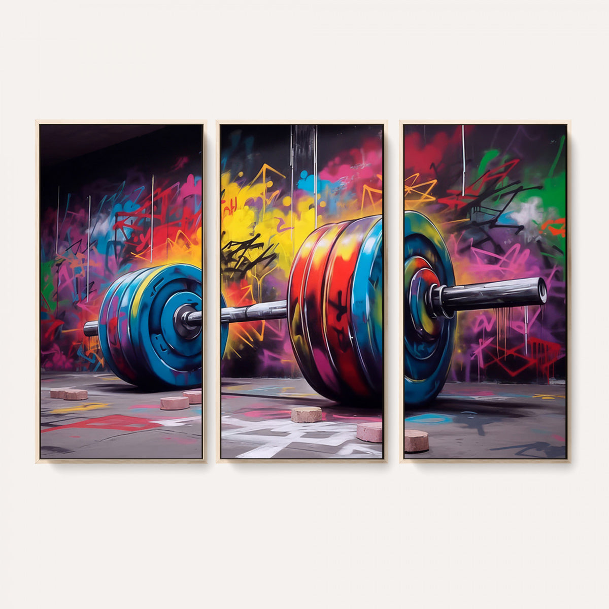 13549-MGV-CV-36X24 - Abstract Graffiti Barbell Canvas Wall Art | Urban Fitness Meets Bold Street Art