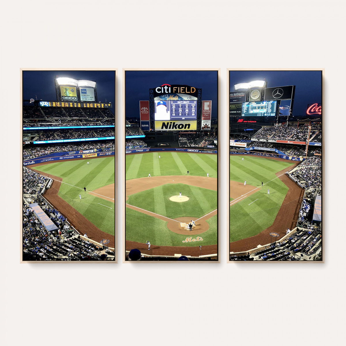 87666-MGV-CV-36X24 - Citi Field Wall Art Print | 3-Panel New York Mets Baseball Stadium Canvas Print | Framed Sports