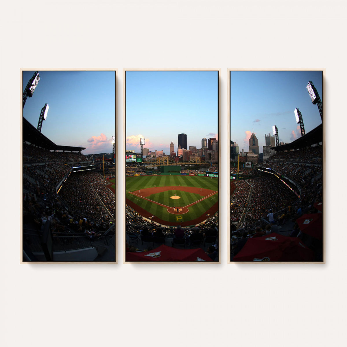67670-MGV-CV-36X24 - PNC Park Evening Game Triple Canvas Wall Art | Pittsburgh Pirates MLB Stadium