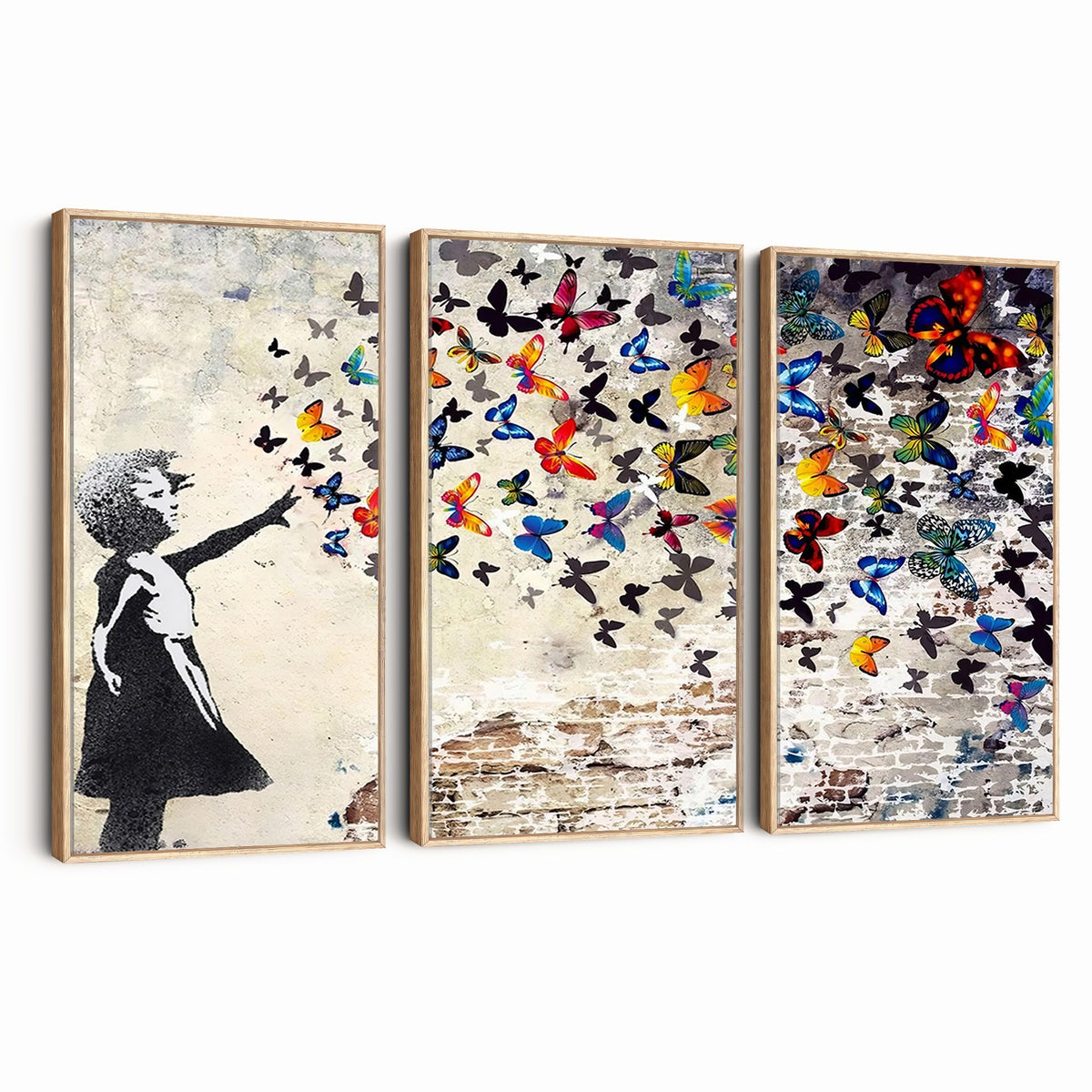 97895-MGV-CV-24X16 - Banksy Graffiti Wall Art Canvas Print, Girl Releasing Vibrant Butterflies