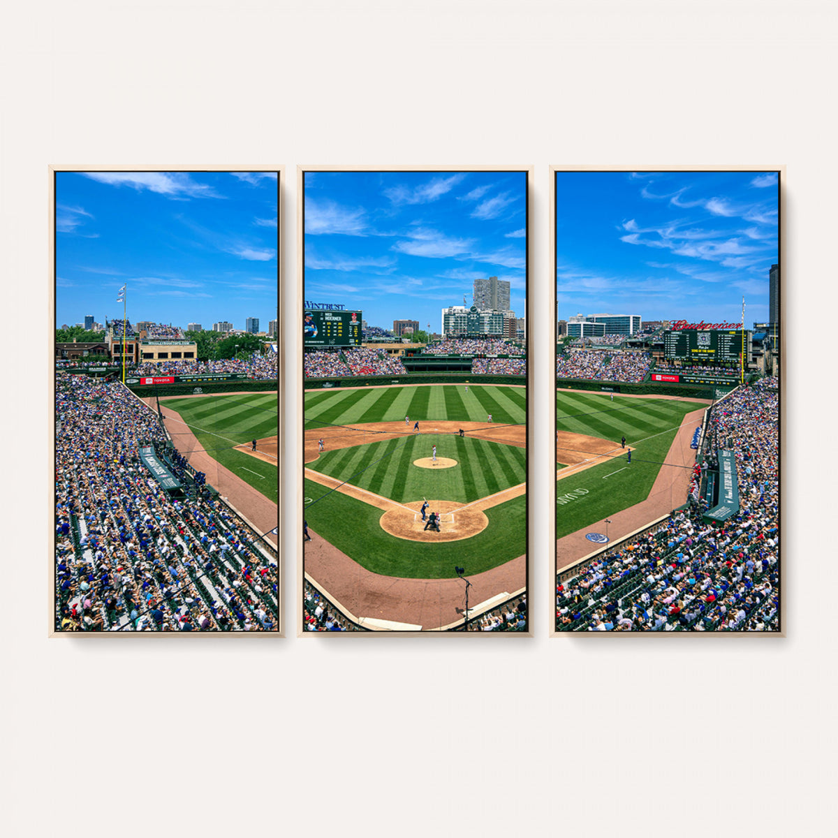 26064-MGV-CV-36X24 - Framed Wrigley Field Chicago Cubs Canvas Print – Panoramic Multi-Piece Iconic Baseball Stadium Wall Art for Home, Office