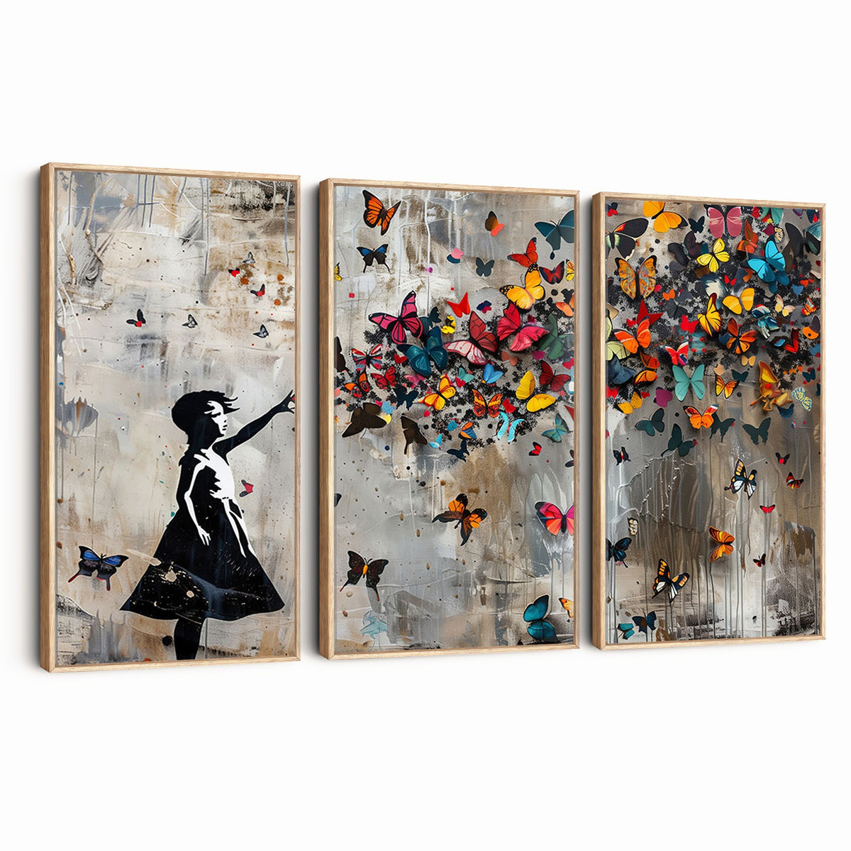 51446D-MGV-CV-24X16 - Banksy Butterfly Girl Wall Art | Modern Graffiti Canvas Print, Street Art Decor
