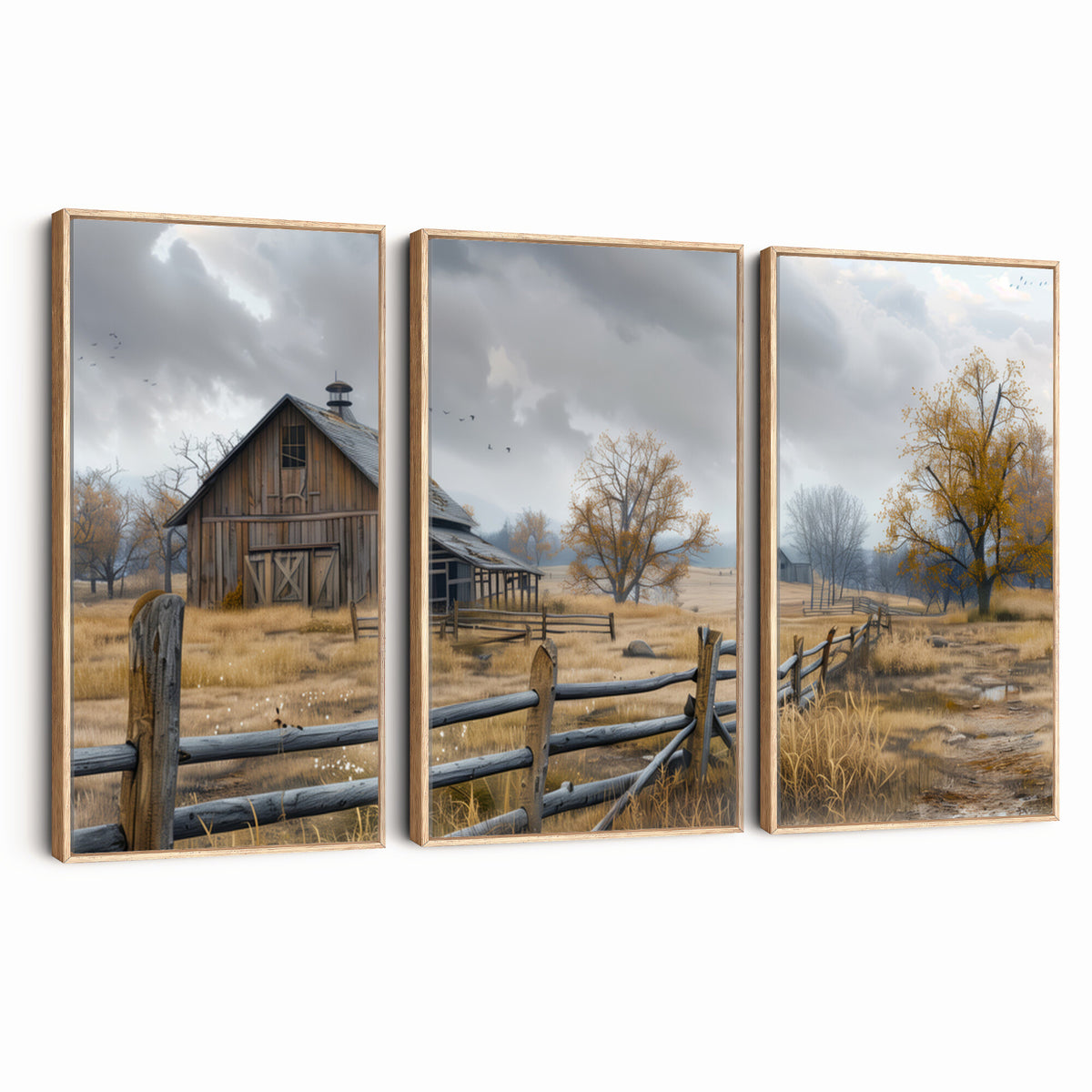 Farm1-MGV-CV-36X24 - Rustic Autumn Farmhouse Wall Art Canvas Print | Serene Countryside with Weathered Barn