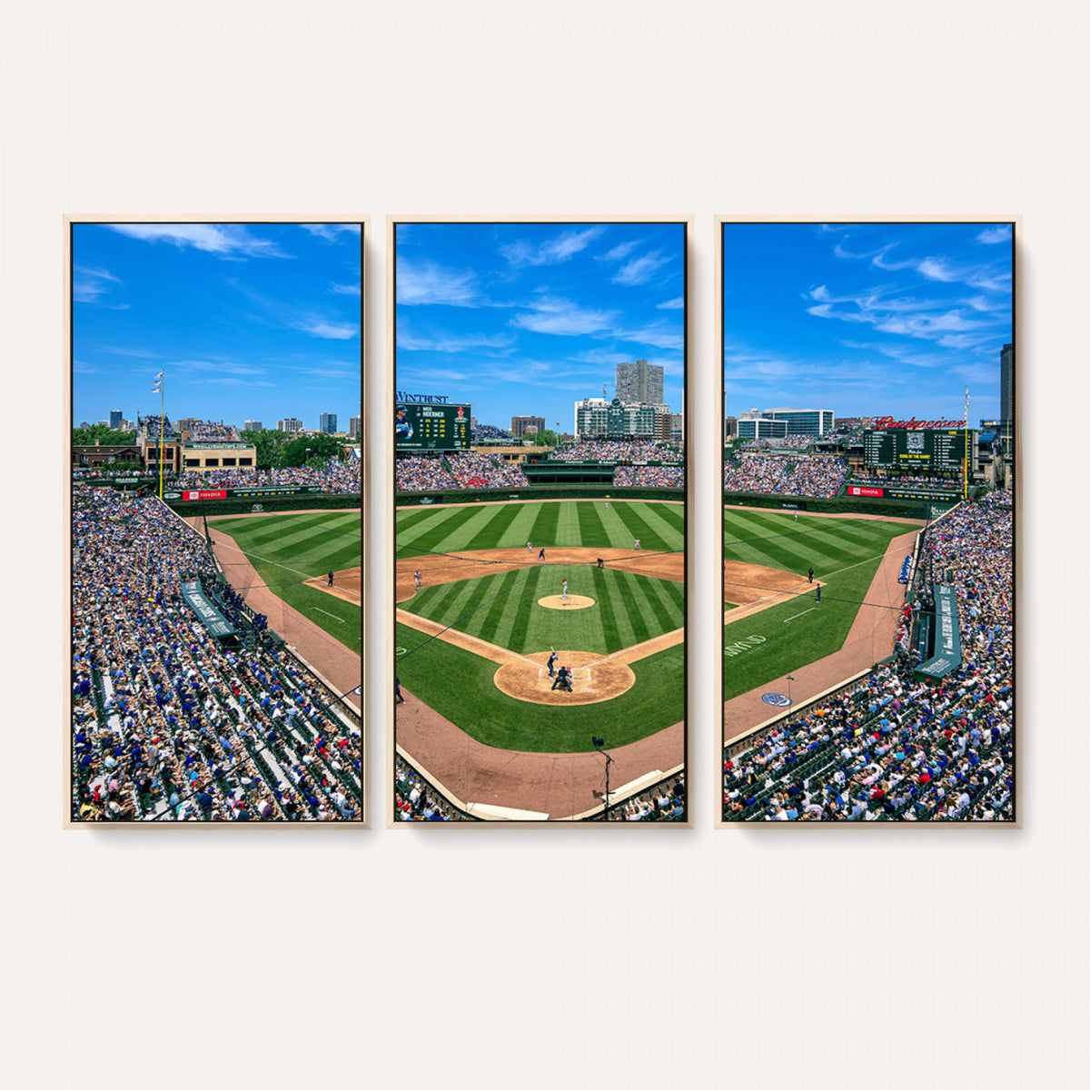 35800083-MGV-CV-36X24 - Wrigley Field Baseball Stadium Canvas Wall Art, Packed Crowd and Chicago Skyline