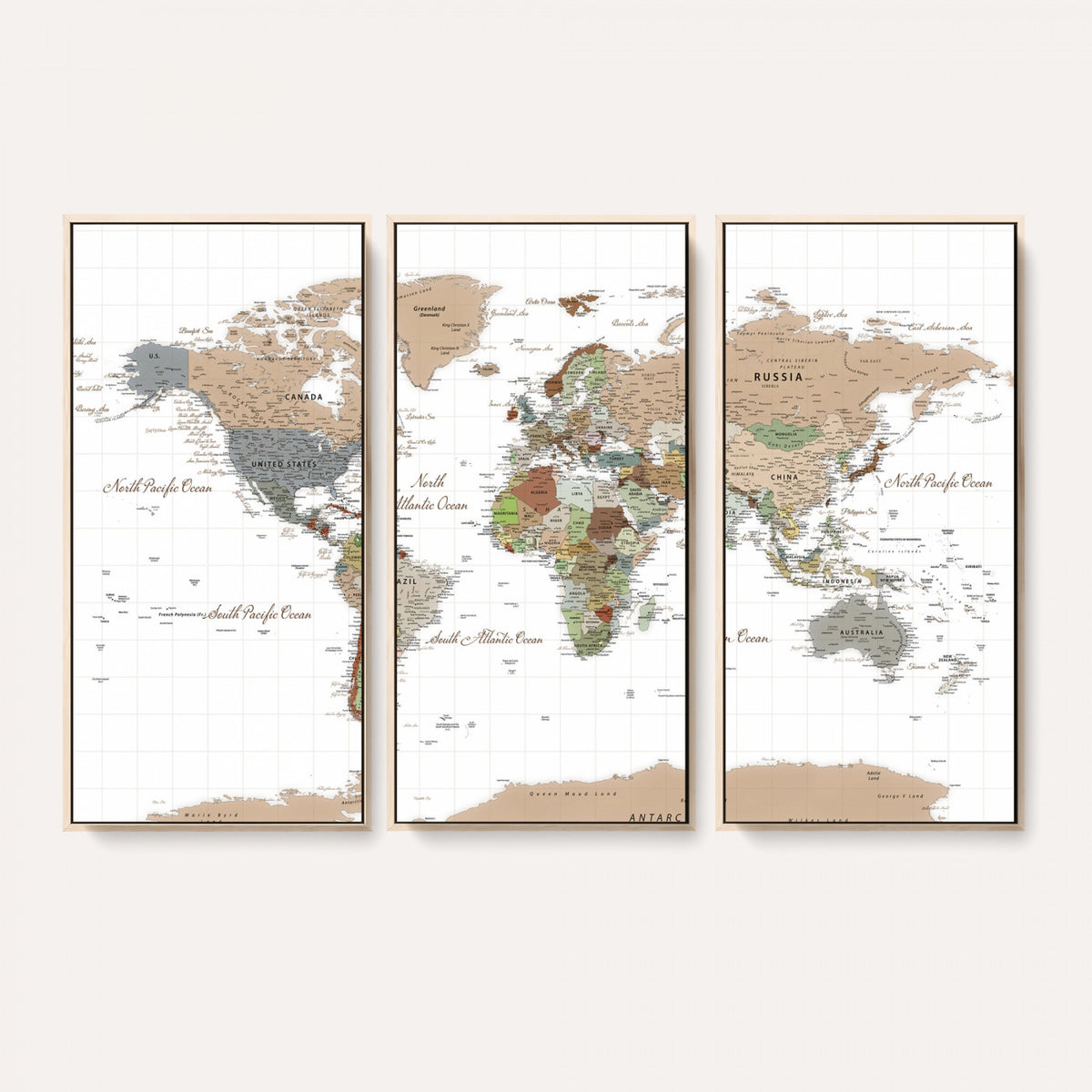 91286788-MGV-CV-36X24 - World Map Wall Art Canvas Print, Modern Decorative Framed Map Artwork Prints for Living Room, Office, Bedroom Wall Decor