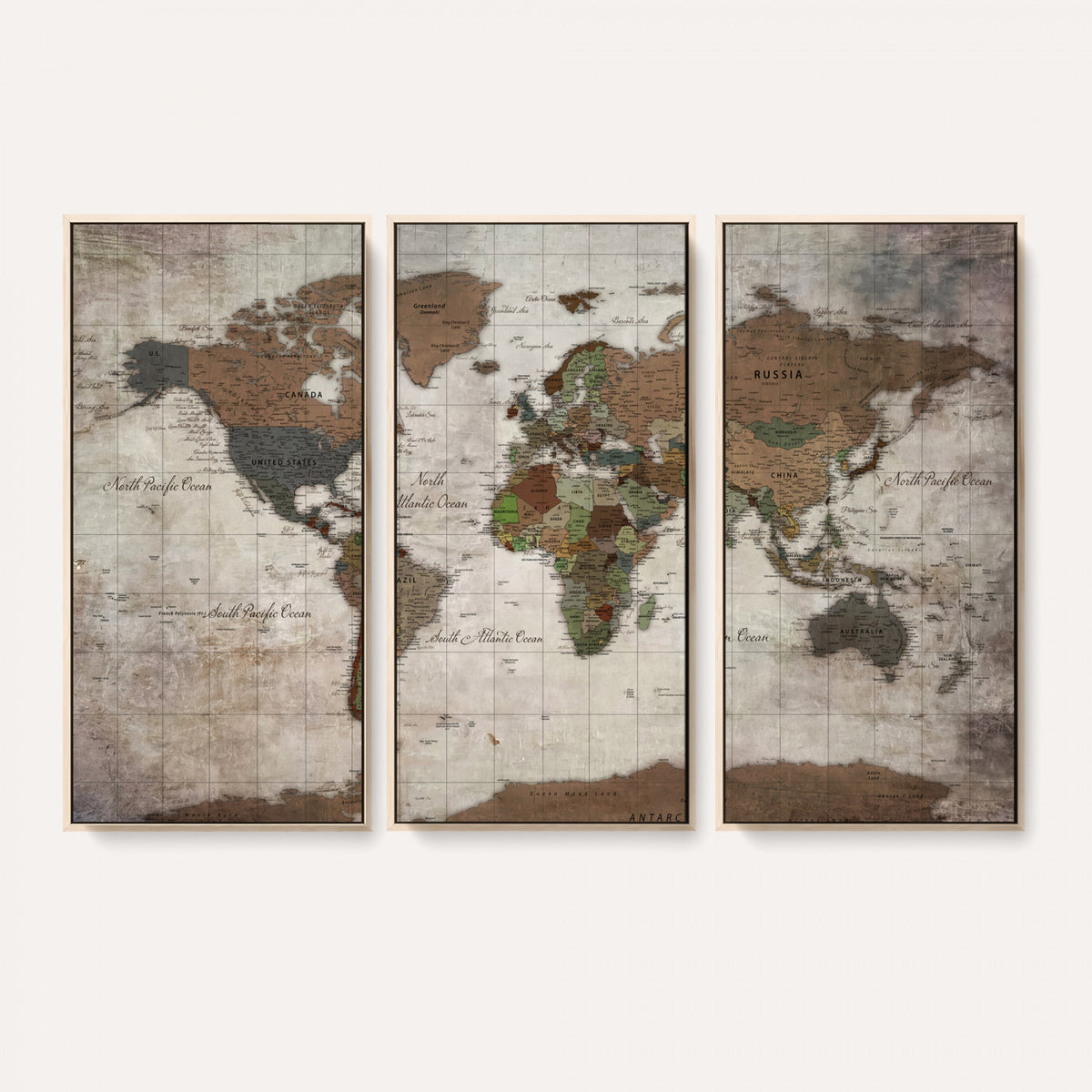 65393892-MGV-CV-36X24 - World Map Wall Art Canvas Print, Modern Decorative Framed Map Artwork Prints for Living Room, Office, Bedroom Wall Decor