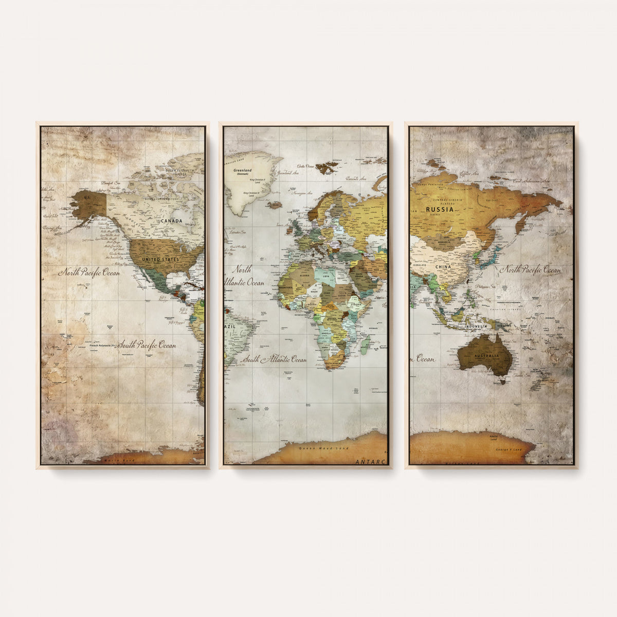 86108417-MGV-CV-36X24 - World Map Wall Art Canvas Print, Modern Decorative Framed Map Artwork Prints for Living Room, Office, Bedroom Wall Decor