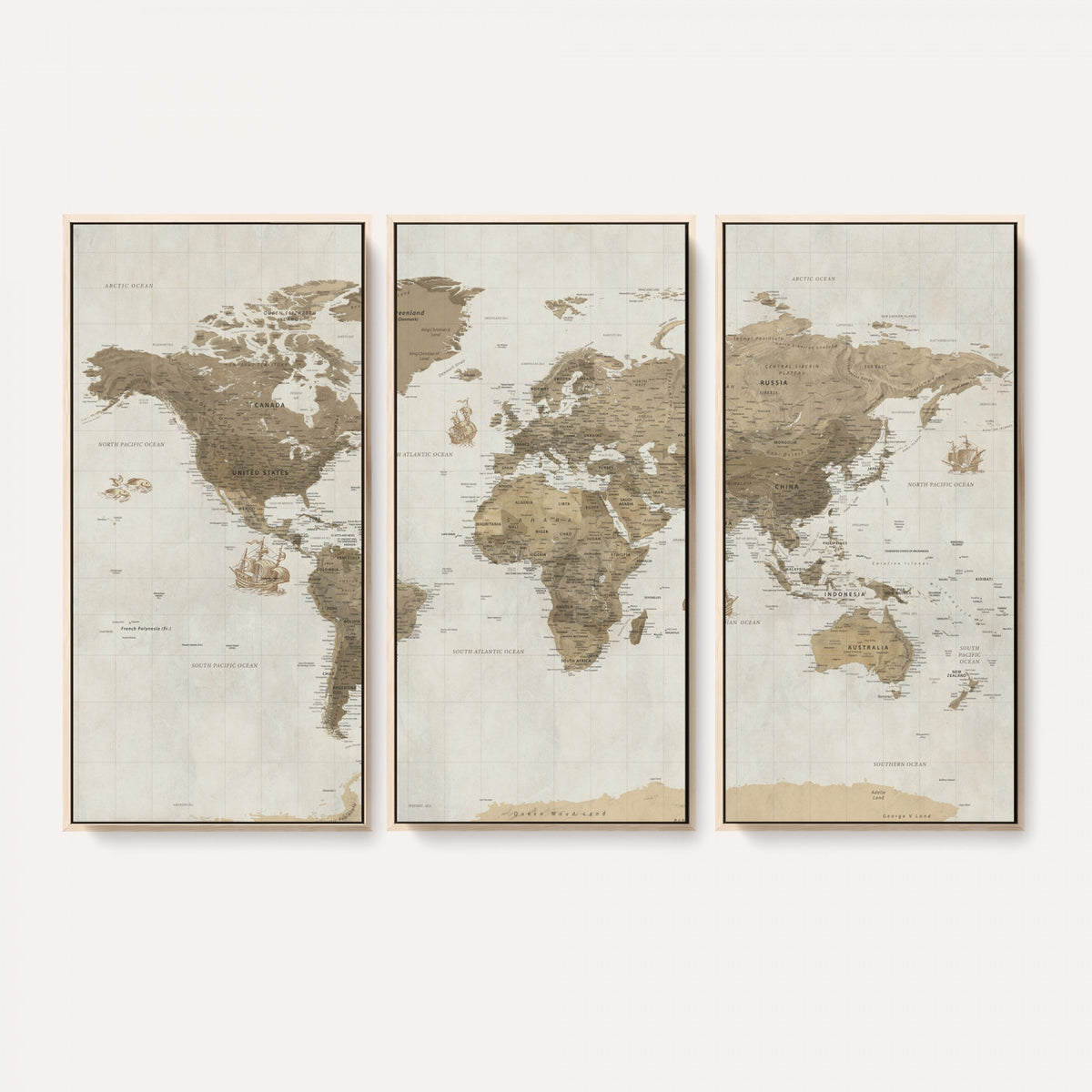 28283260-MGV-CV-36X24 - Detailed World Map Wall Art Canvas Print