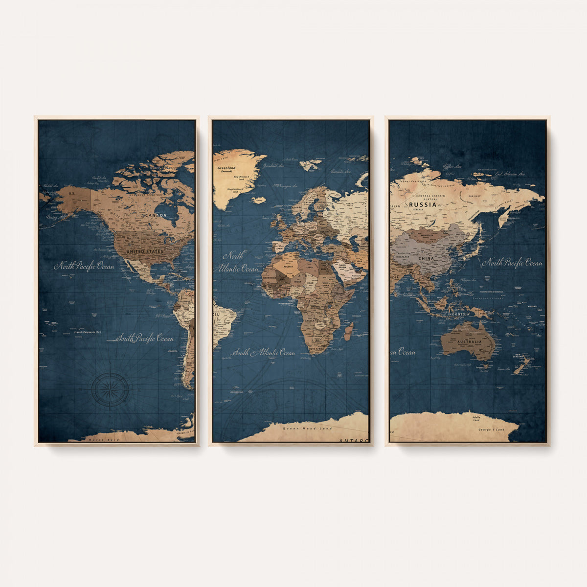 69886352-MGV-CV-36X24 - World Map Wall Art Canvas Print, Modern Decorative Framed Map Artwork Prints for Living Room, Office, Bedroom Wall Decor
