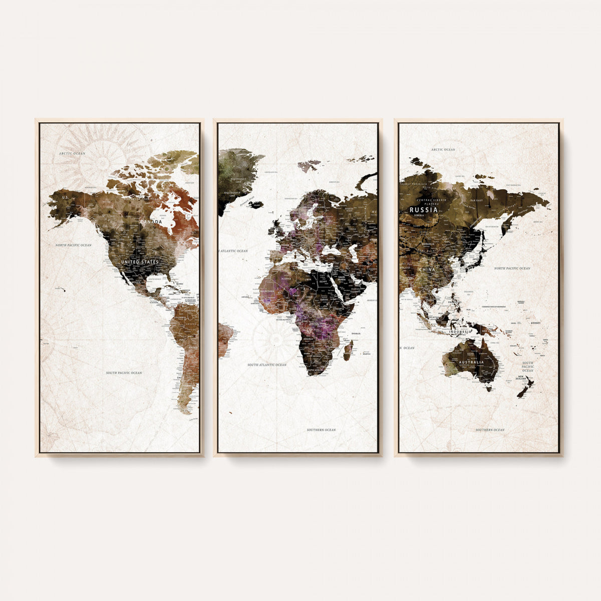 77651968-MGV-CV-36X24 - Watercolor World Map Print - Large Wall Art Canvas Print for