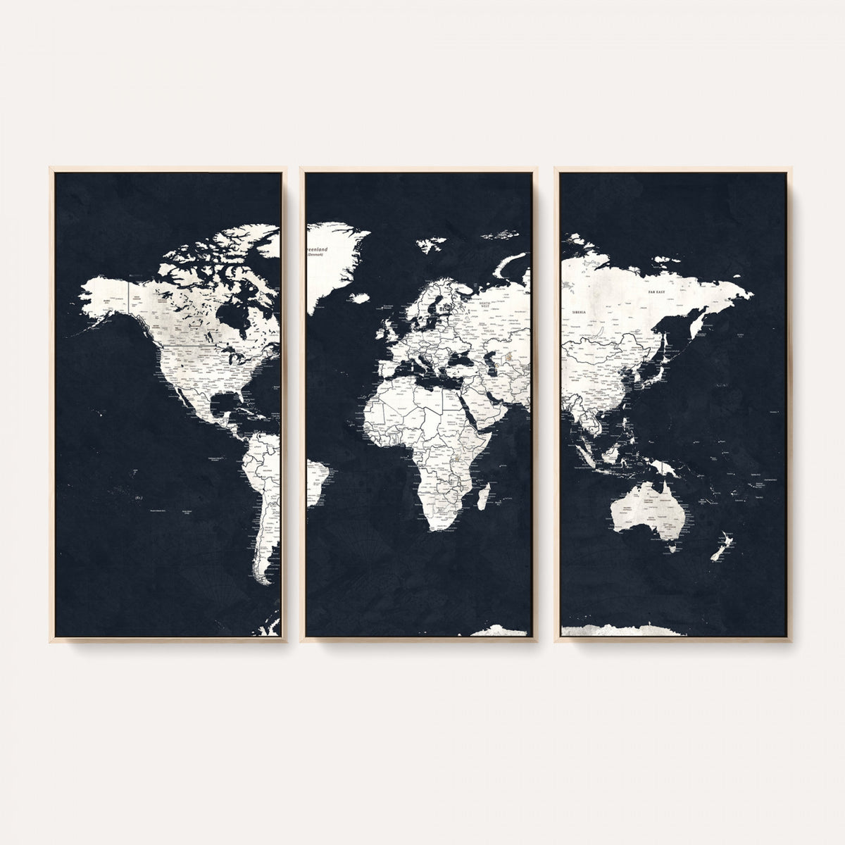 11963807-MGV-CV-36X24 - Black World Map Wall Art Canvas Print for Home Office and Meeting Room Decor