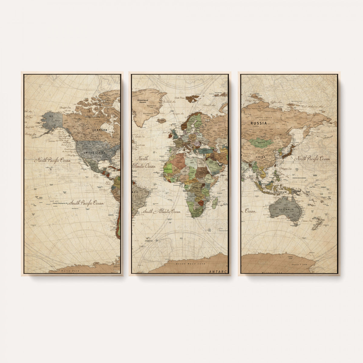 16856902-MGV-CV-36X24 - Vintage World Map Canvas Wall Art - Rustic Grunge Texture