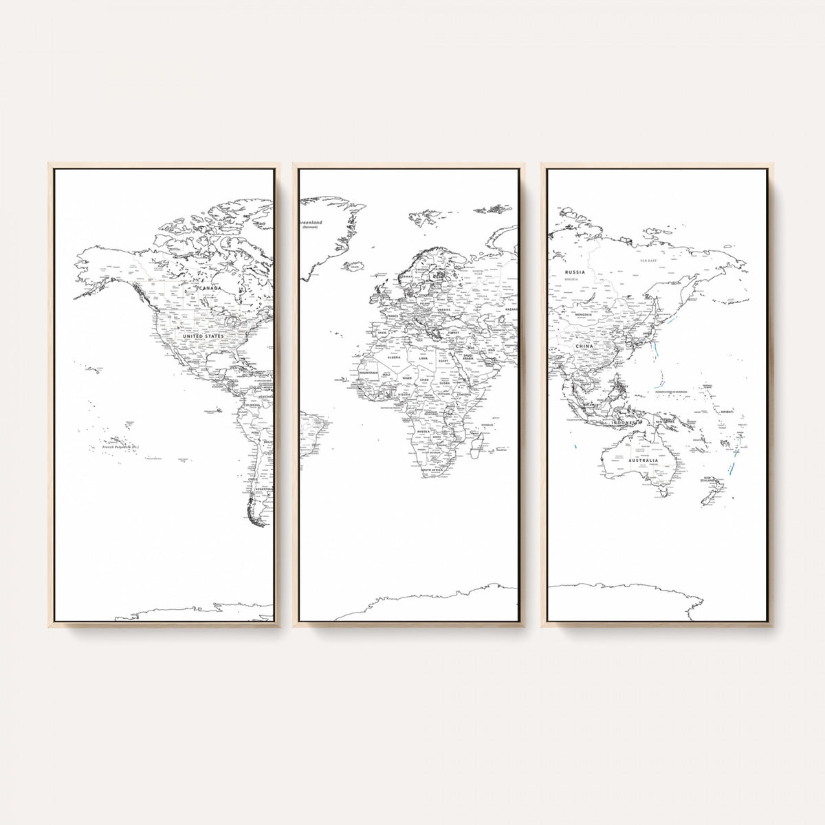 21002736-MGV-CV-36X24 - World Map Canvas Print, Framed Modern Detailed Map of the World for Home or Office