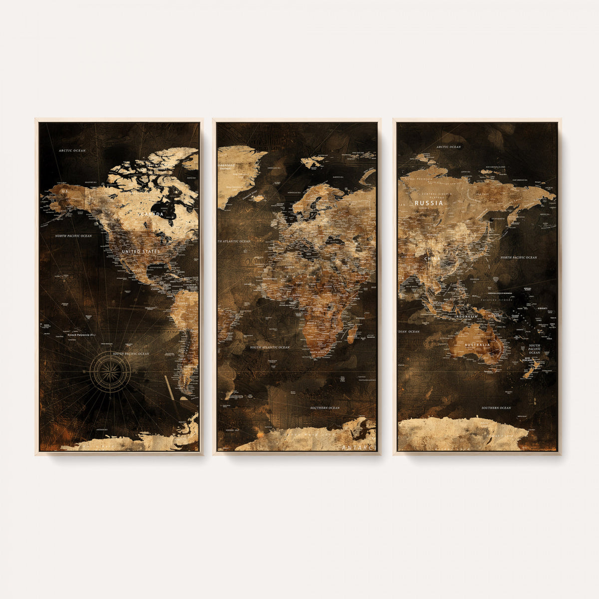 97742922-MGV-CV-36X24 - World Map Canvas Print, Modern Decorative Framed Map Artwork