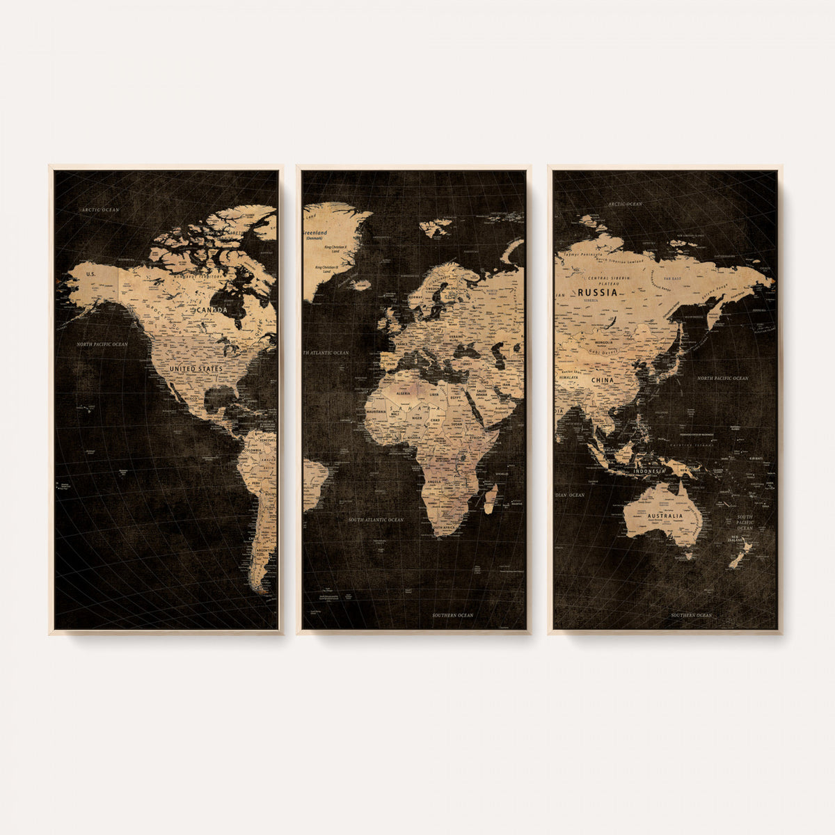 15118265-MGV-CV-36X24 - Brown World Map Canvas Print | Modern Travel Map Wall Art
