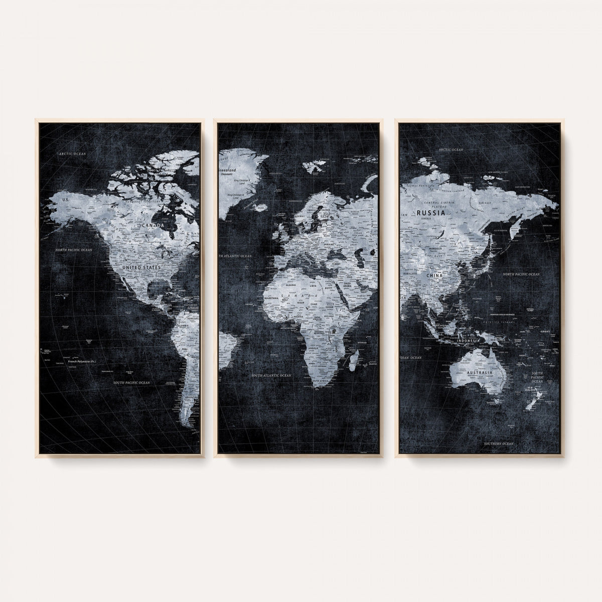 86893704-MGV-CV-36X24 - Black World Map Canvas Print | Detailed Map for Couples and Anniversary Gift